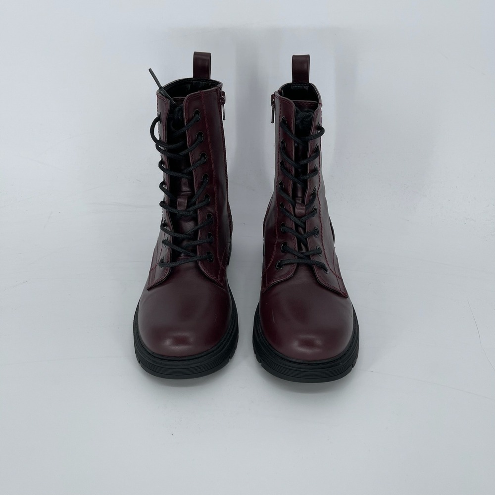 Kohl's Women's Burgundy Lace Up Side Zip Mid Calf Combat Boots Shoes Size 8M